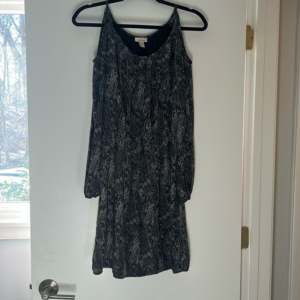 Amber cold-shoulder snakeskin black and grey mini dress